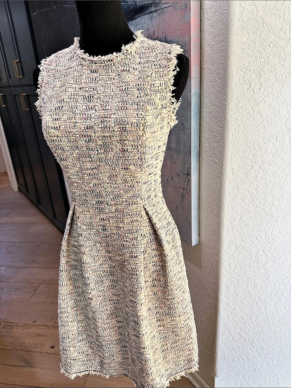 Rebecca Taylor Boucle Tweed Mini Dress in Pink & Cream Size 2 - Picture 3 of 11